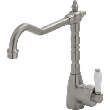 Eleanor Shepherds Crook Sink Mixer Ceramic Handle - Brushed Nickel
