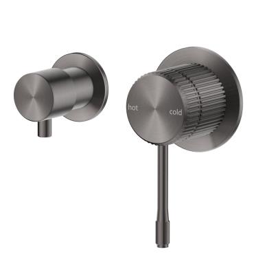 Mica Fluted Shower Mixer Diverter - Sideways - Gun Metal Grey
