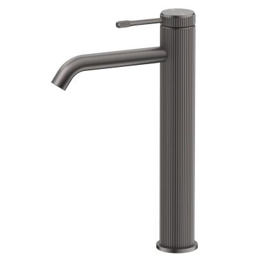 Mica Fluted Tall Basin Mixer - Gun Metal Grey