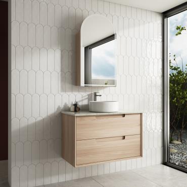 Ainsley Wall Hung Vanity w/ Ceramic Top - Timber