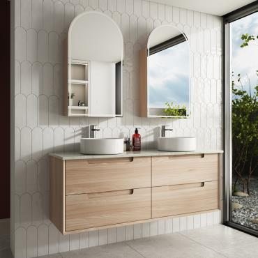 Ainsley Wall Hung Vanity w/ Stone Top Undermount Bowl - Timber