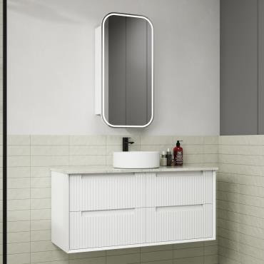 Flauto Wall Hung Vanity Cabinet w/ Ceramic Top - White (Matt)