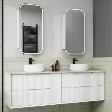 Flauto Wall Hung Vanity Cabinet w/ Stone Top Undermount Bowl - White (Matt)