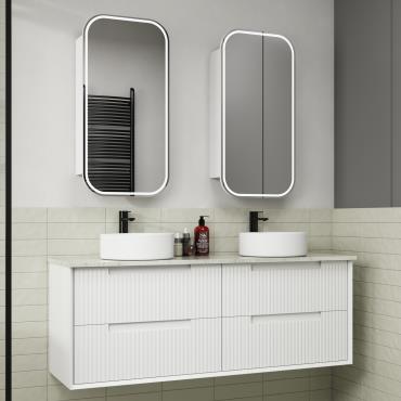 Flauto Wall Hung Vanity Cabinet w/ Stone Top - White (Matt)