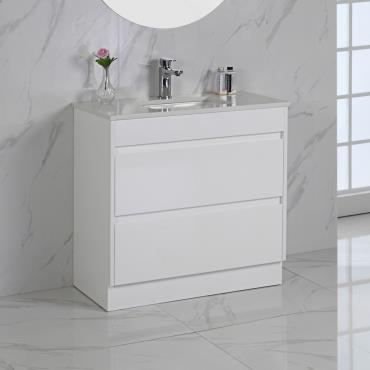 Leona Floor Vanity w/ Stone Top - White (Gloss)