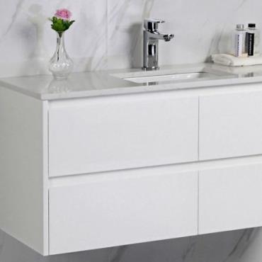 Leona Wall Hung Vanity w/ Stone Top Undermount Bowl - White (Gloss)