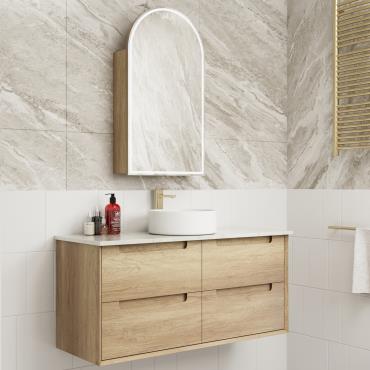 Moreno Wall Hung Vanity w/ Stone Top - Timber