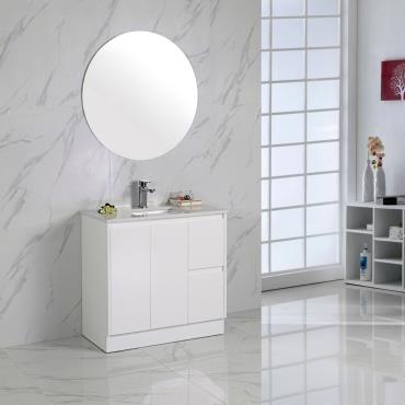 Orion Floor Vanity w/ Ceramic Top - White (Gloss)