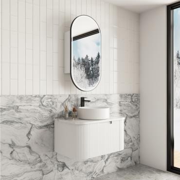 Savio Wall Hung Vanity Cabinet w/ Stone Top - Timber