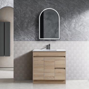 Tobi Floor Vanity w/ Stone Top - Timber