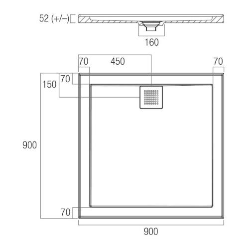 SHOWERS - 900 x 900 ECO Polymarble Shower Base Rear Outlet - 