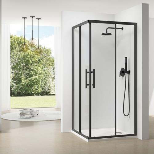 SHOWERS - Louve Corner Slider Shower Screen - Black (Matt)