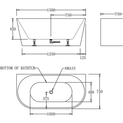 BATHS - ATLANTA Wall Faced Free Standing Bath Tub - 
