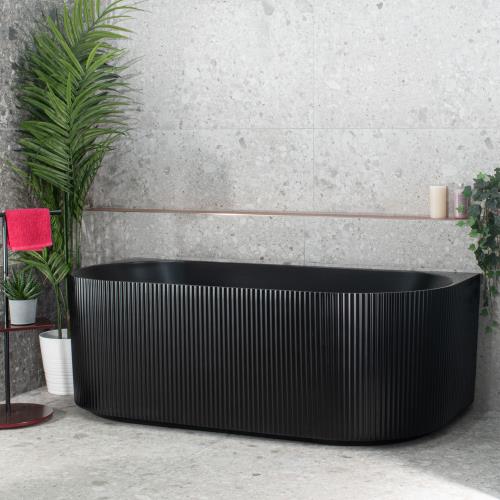 BATHS - BRIGHTON Fluted Back to Wall Bath - Matt Black - 