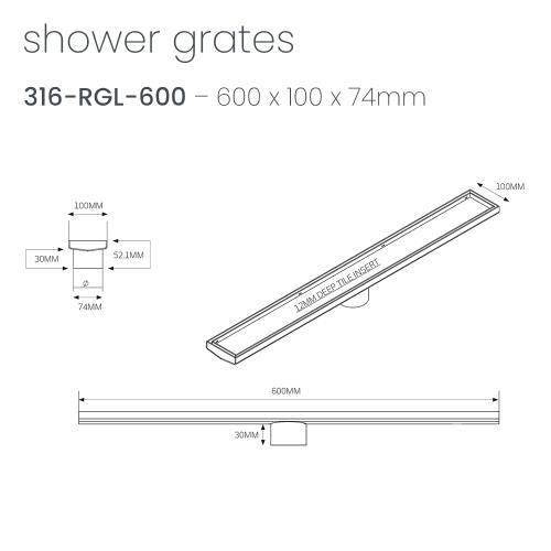  - Brushed Gold Shower Channel - 600mm
