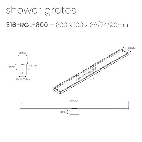 - Brushed Gold Shower Channel - 800mm