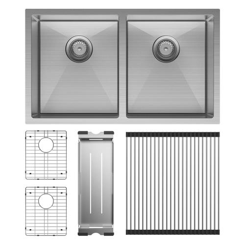 KITCHEN & LAUNDRY - Hana Stainless Steel Double Bowl Sink - Kit (Includes Sink & Roll Up Drainer)