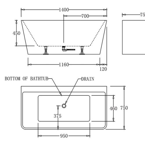 BATHS - INDI Wall Faced Free Standing Bath Tub - 