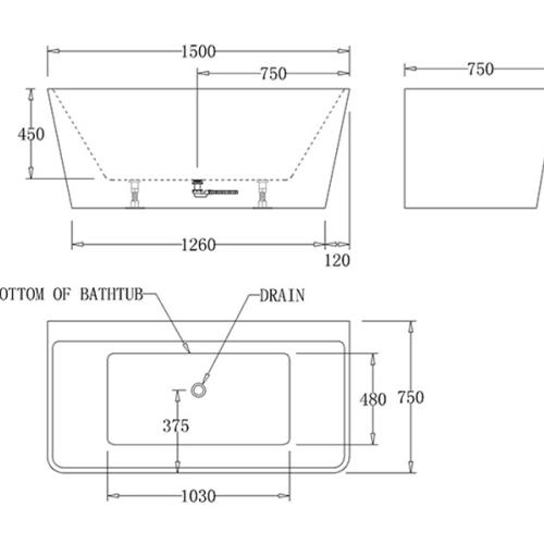 BATHS - INDI Wall Faced Free Standing Bath Tub - 