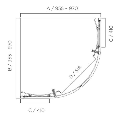 SHOWERS - Louve Curved Slider Chrome Shower Screen - 