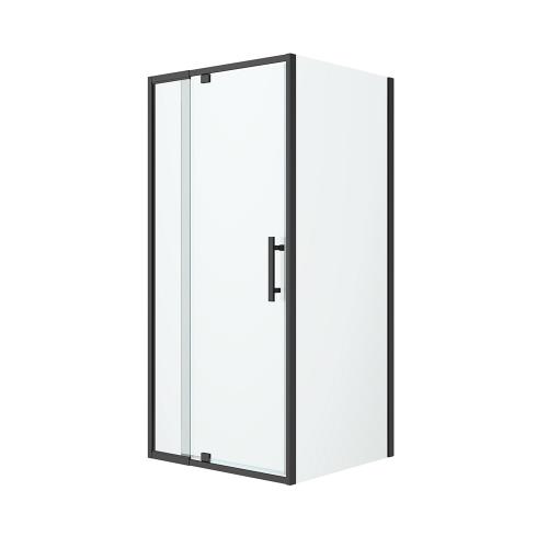 SHOWERS - Louve Pivot Shower Screen Front and Return - Black (Matt)