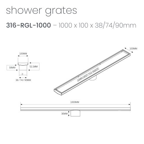 SHOWERS - Matt Black Shower Channel - 1000mm