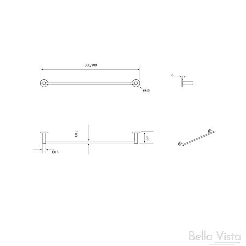 ACCESSORIES - Mica Single Towel Rail 600mm - 