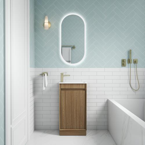VANITIES - Mini Ravia Fluted Floor Vanity - Harvest Oak
