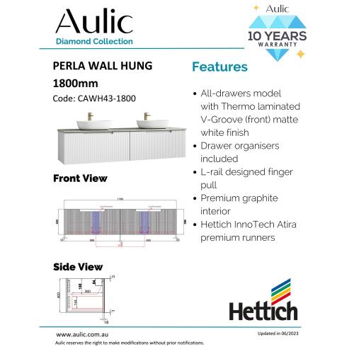 VANITIES - Perla Wall Hung Vanity - 1800mm(Double Bowl)