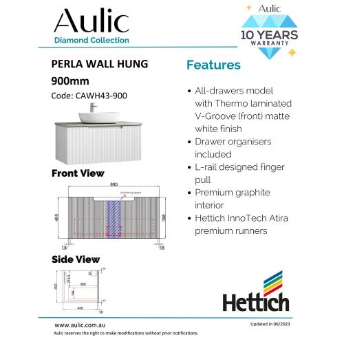 VANITIES - Perla Wall Hung Vanity - 900mm