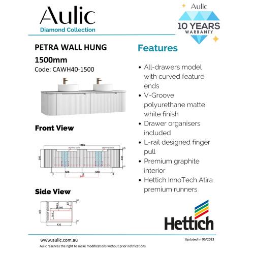 VANITIES - Petra Wall Hung Vanity - 1500mm(Double Bowl)
