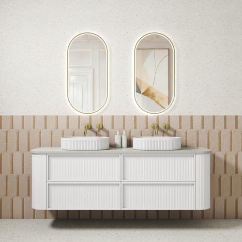 VANITIES - Ramee Curved Fluted Wall Hung Vanity - 1800mm(Double Bowl)