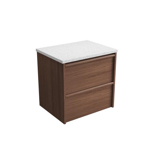 VANITIES - Venetta Framed Wall Hung Vanity - Walnut, 600mm, Stone Top