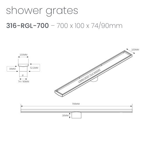 SHOWERS - Warm Brushed Nickel Shower Channel - 700mm